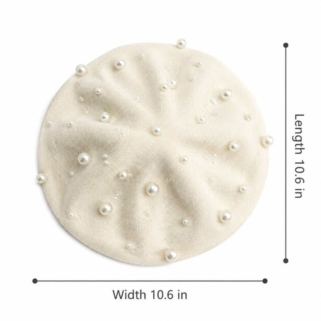 Pearl-Embellished Wool Knit Beret