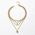 Women's Multi-Layer Chain Necklace with Coin and Crystal Pendants 14.5+2in