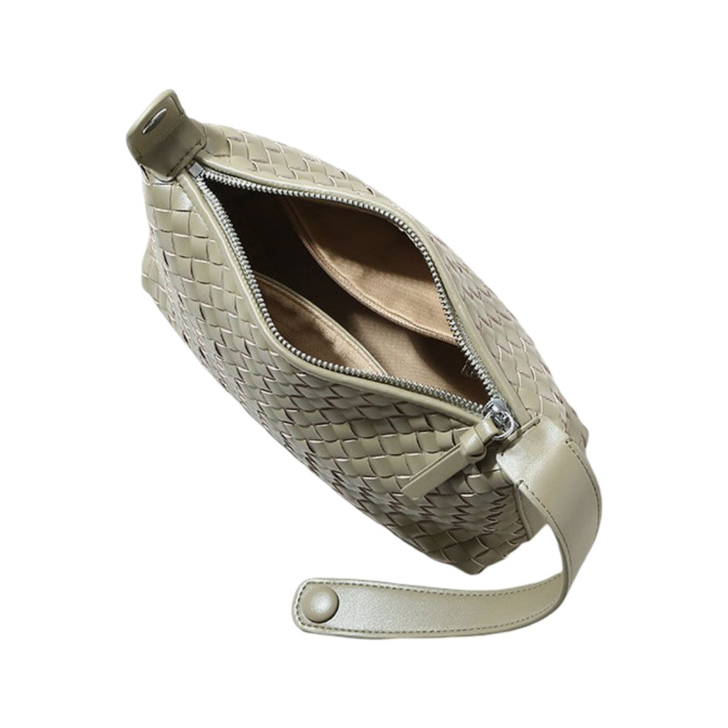 Woven Leather Shoulder Satchel with Convertible Crossbody Strap and Sculpted Hobo Silhouette