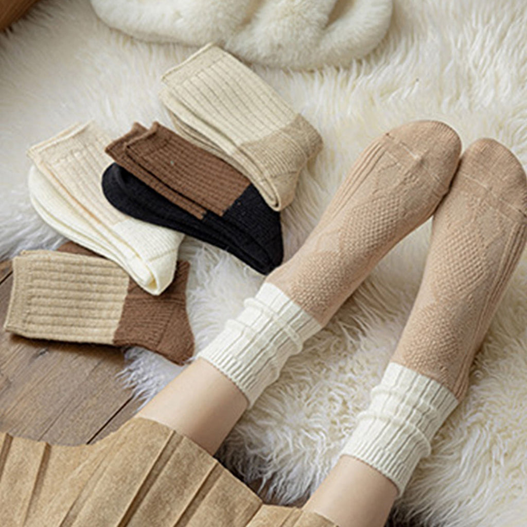 Anna-Kaci 3-PC Ribbed Crew Socks with Color Block Design Soft Knit Texture Comfortable Everyday Fit Single Pair