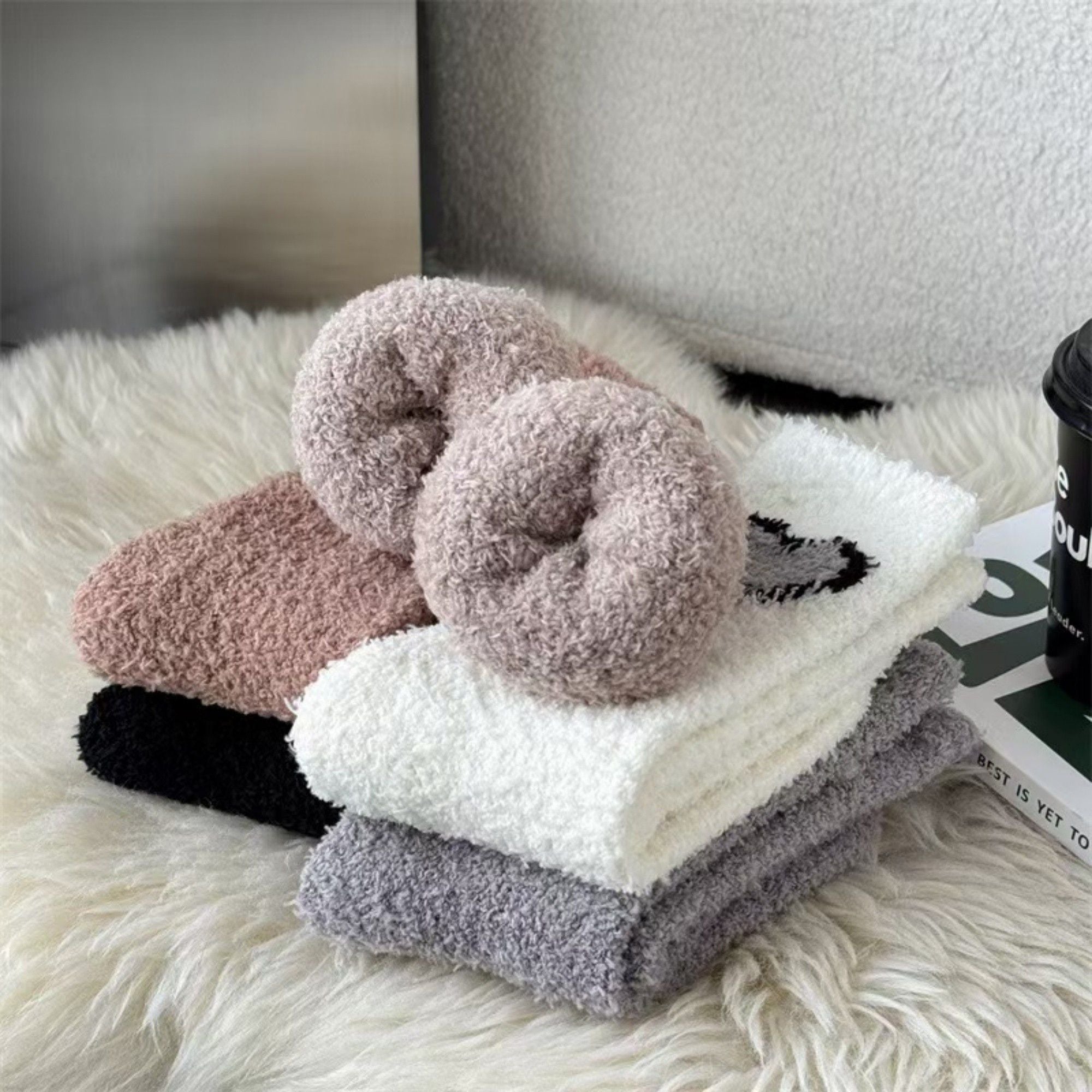 Anna-Kaci 3-Pair Fuzzy Valentine Heart Knit Crew Socks Set with Soft Plush Texture, Stretchy Cozy Fabric, and Cute Heart Accent for Gifting