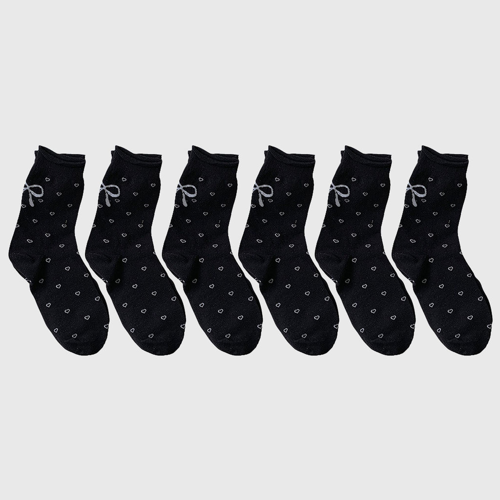 Anna-Kaci Women's Cotton Bow - Heart Pattern Ankle Socks 6pk