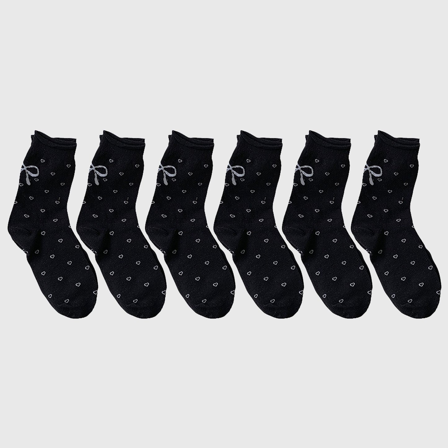 Anna-Kaci Women's Cotton Bow - Heart Pattern Ankle Socks 6pk