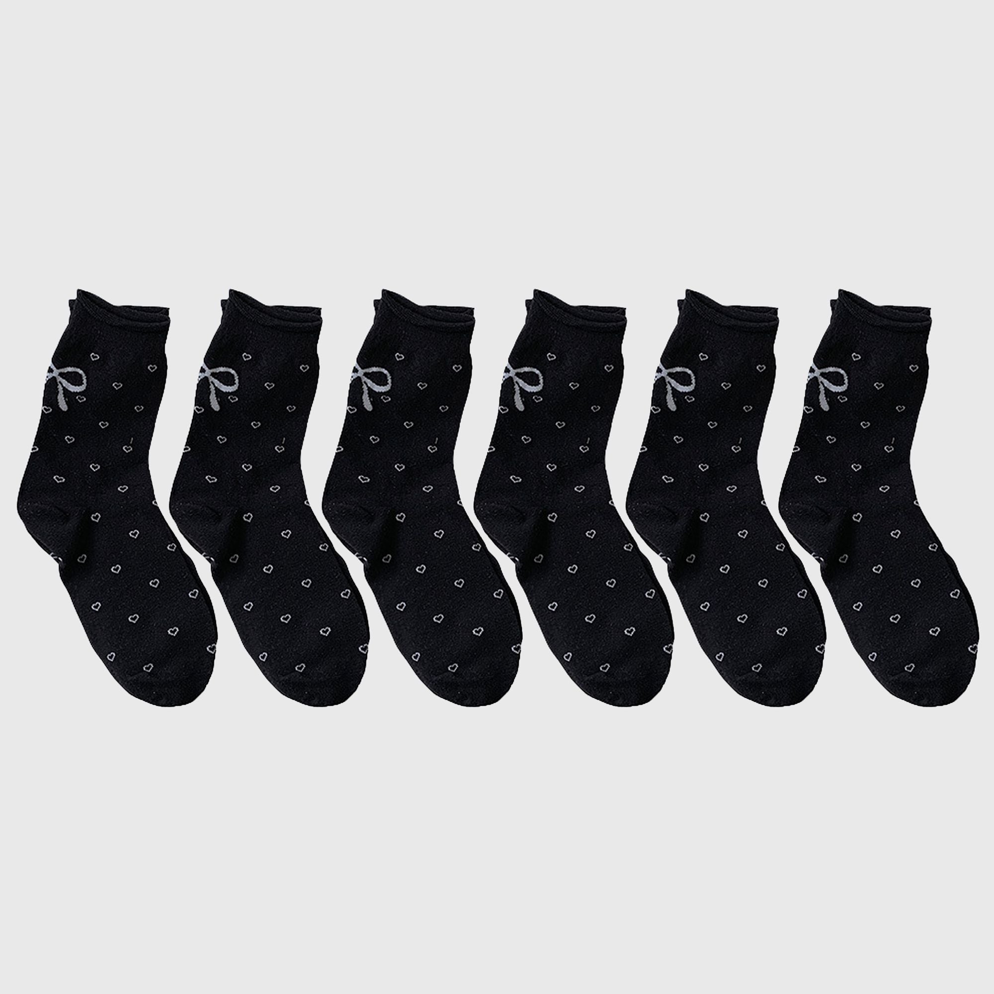 Anna-Kaci Women's Cotton Bow - Heart Pattern Ankle Socks 6pk