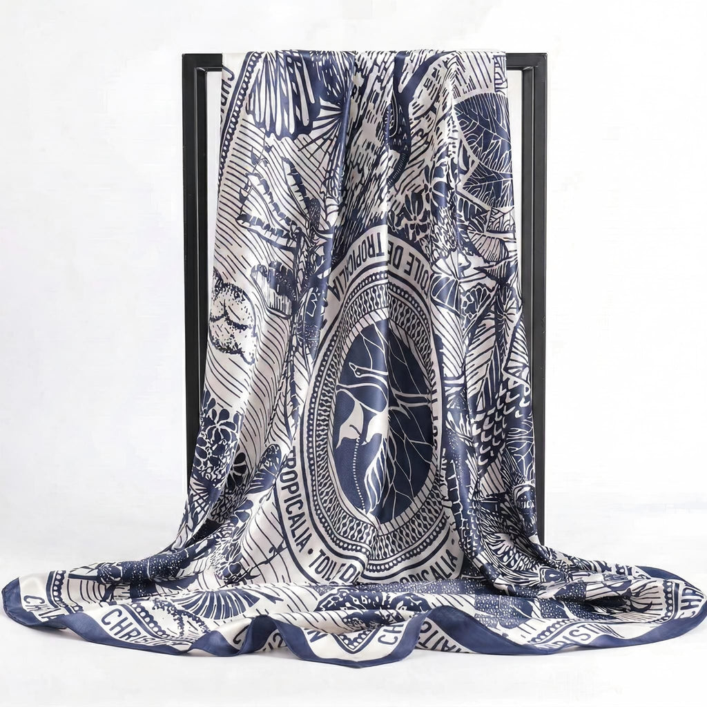 Anna-Kaci Women's Oversized Botanical Satin Scarf Silk Touch Square Head Wrap 35 Inch
