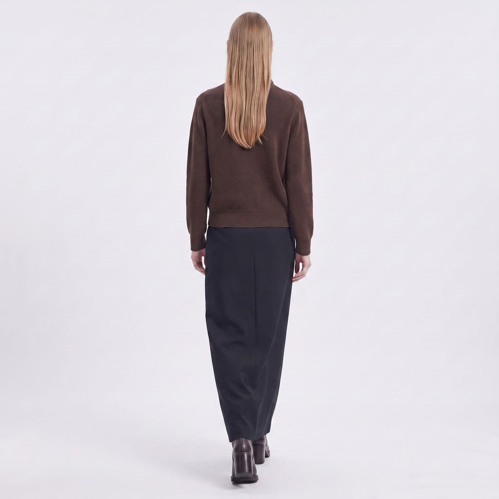 Mock Neck Zip-Front Knit Cardigan Sweater
