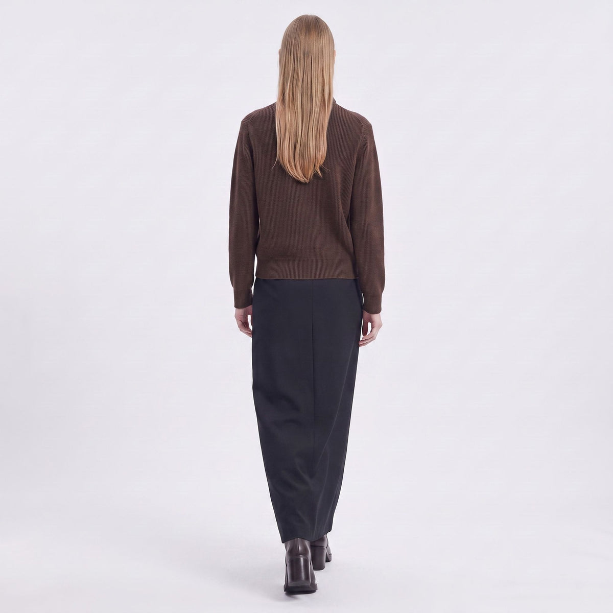 Mock Neck Zip-Front Knit Cardigan Sweater