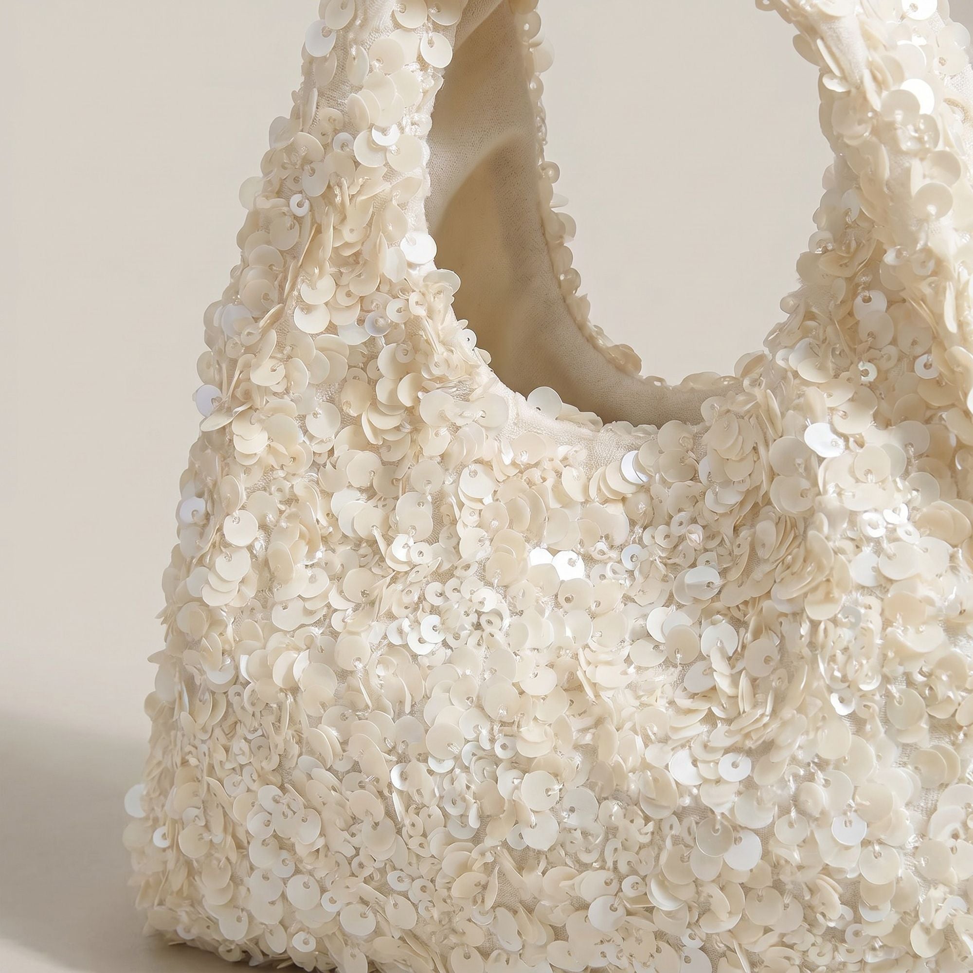 Sequin Top Handle Mini Bag with Round Cutout Handle and Chain Strap