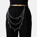Anna-Kaci Women's Star Charm Multi-Layer Chain Belt with Metal Loops and Punk-Inspired Drape Design 25in
