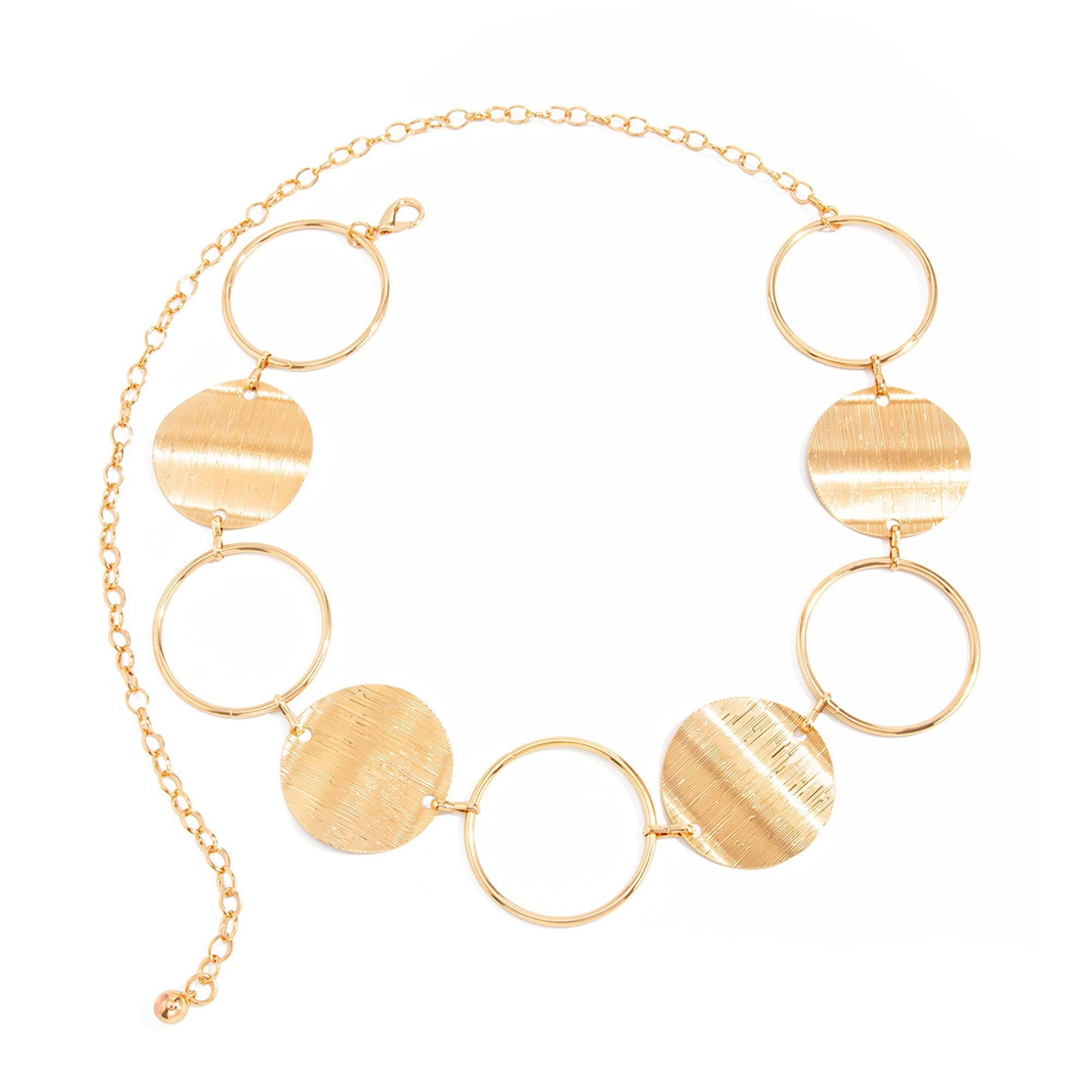 Round Disc and Ring Metal Waist Chain Adjustable Body Belt Modern Statement Waist Jewelry