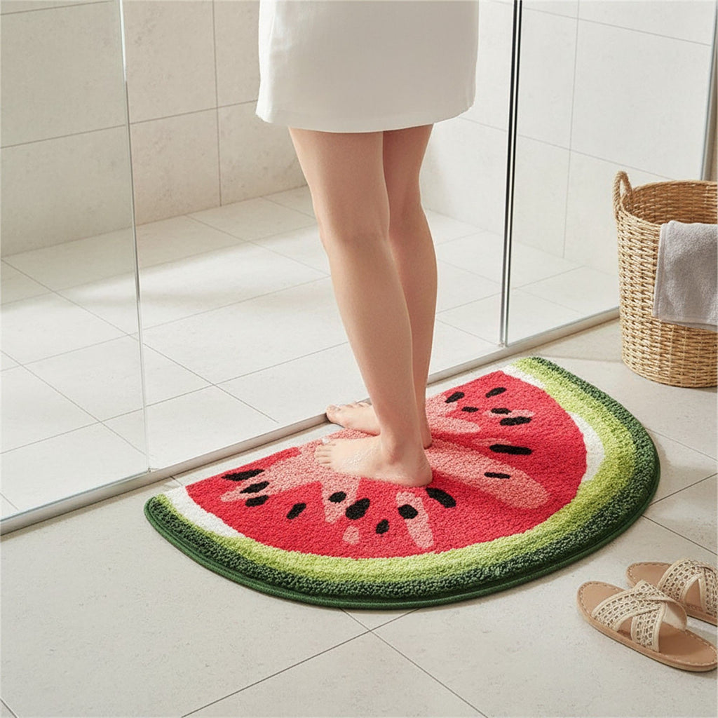 Tufted Floor Mat with Fruit Inspired Design Non Slip Backing Soft Plush Decorative Kitchen Bathroom Rug