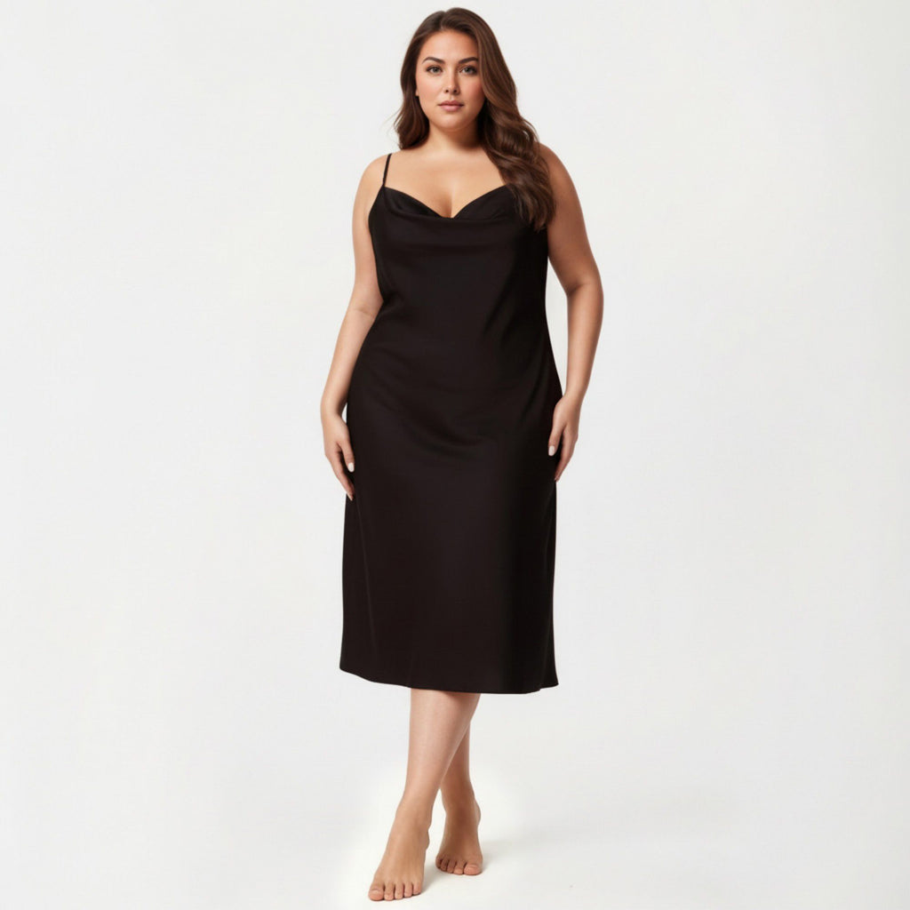 Anna-Kaci Lounge Women's Plus Size Satin Slip Nightgown with Adjustable Spaghetti Straps Midi Length Relaxed Fit Sleepwear Dress