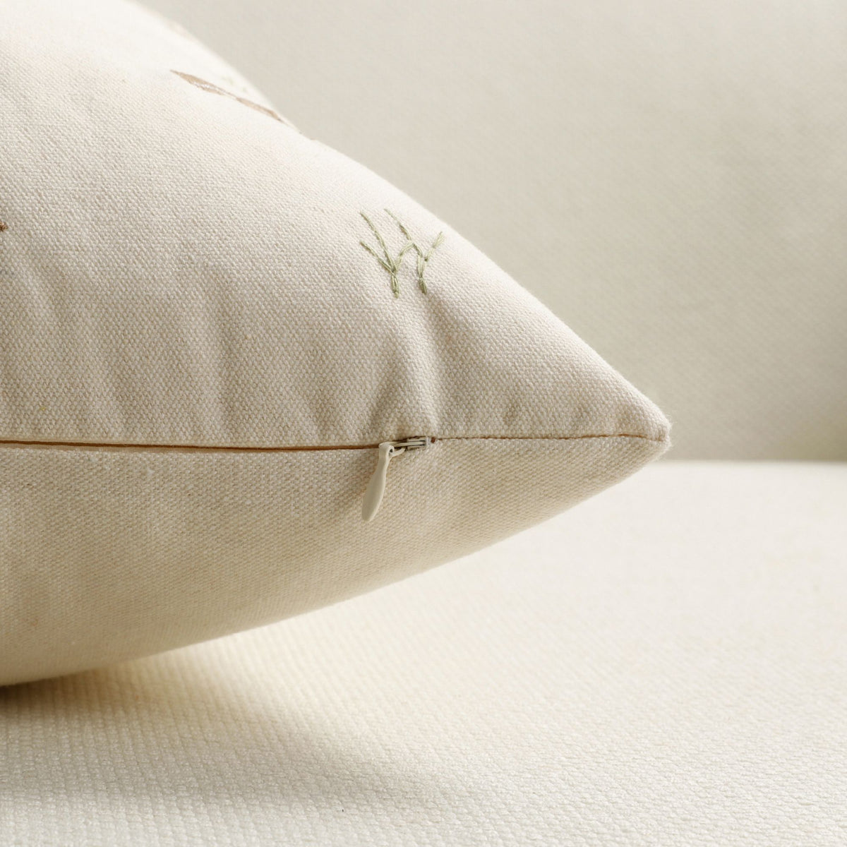 Rabbit Embroidered Throw Pillow Cover Textured Bunny Square Decorative Cushion Cover