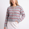 Striped Crewneck Button-Front Cardigan Sweater