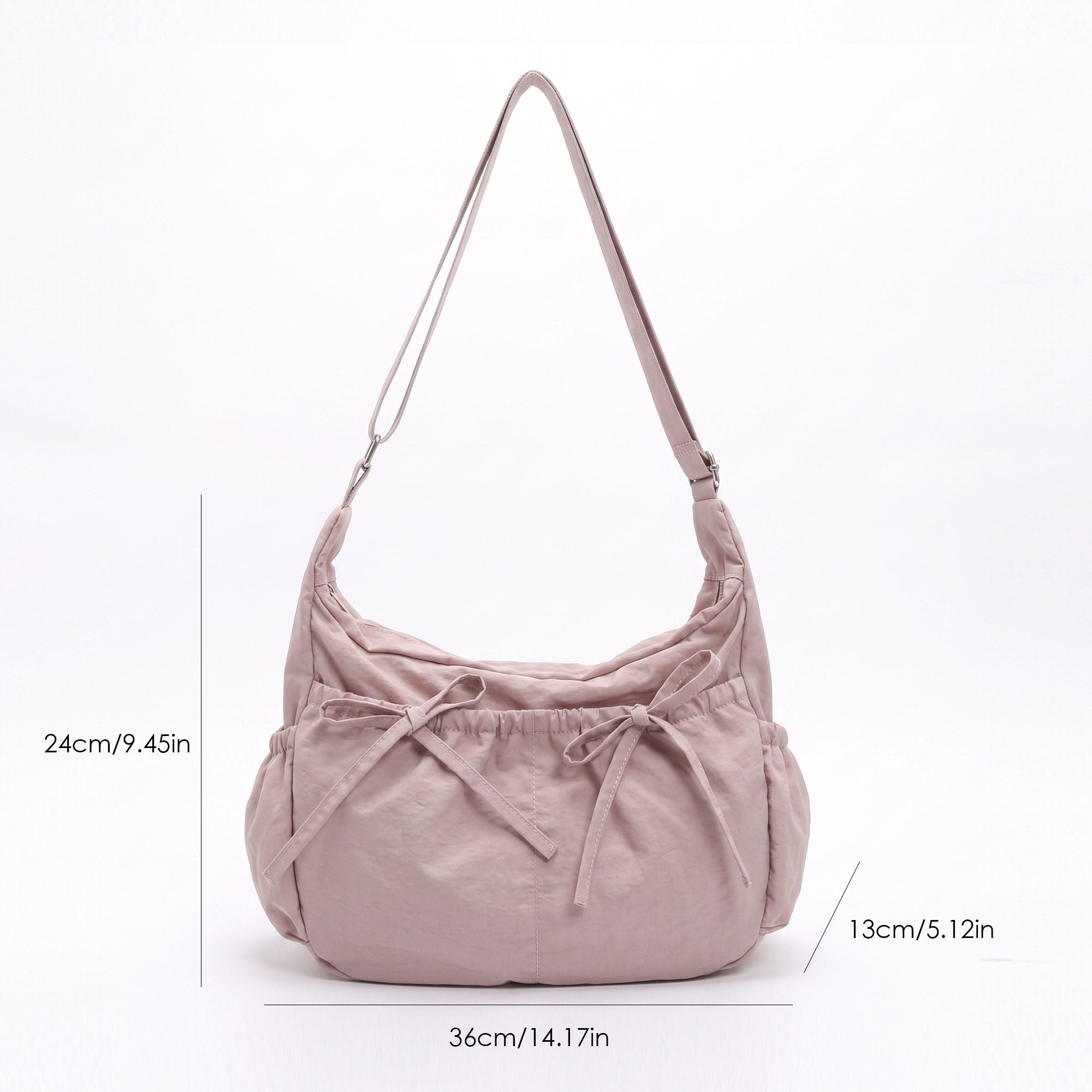 Lightweight Bow Detail Hobo Shoulder Bag with Adjustable Strap and Multiple Pockets