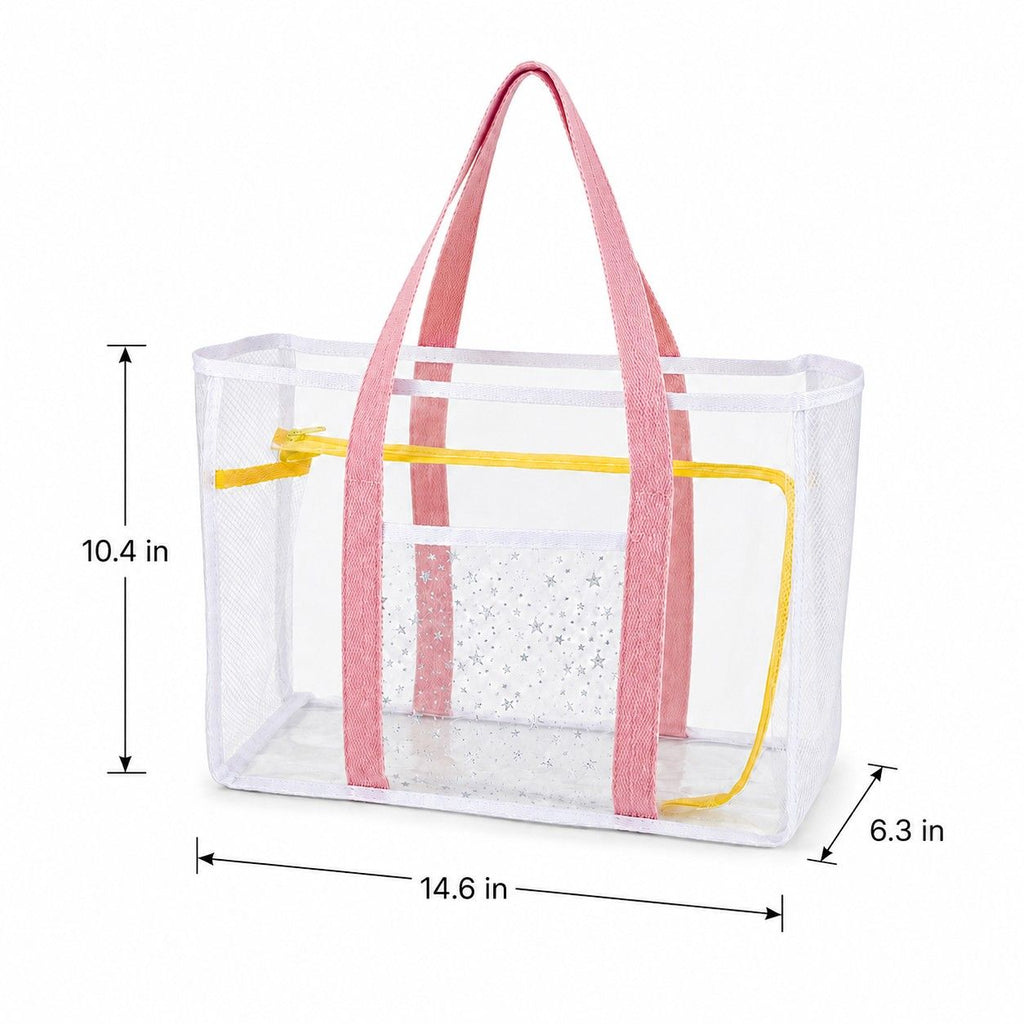 Clear PVC Beach Tote Bag with Front Pocket and Shoulder Handles