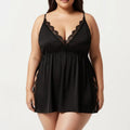 Anna-Kaci Lounge Women's Plus Size Babydoll Chemise Lace Trim Nightgown Adjustable Strap Flowy Sleep Dress