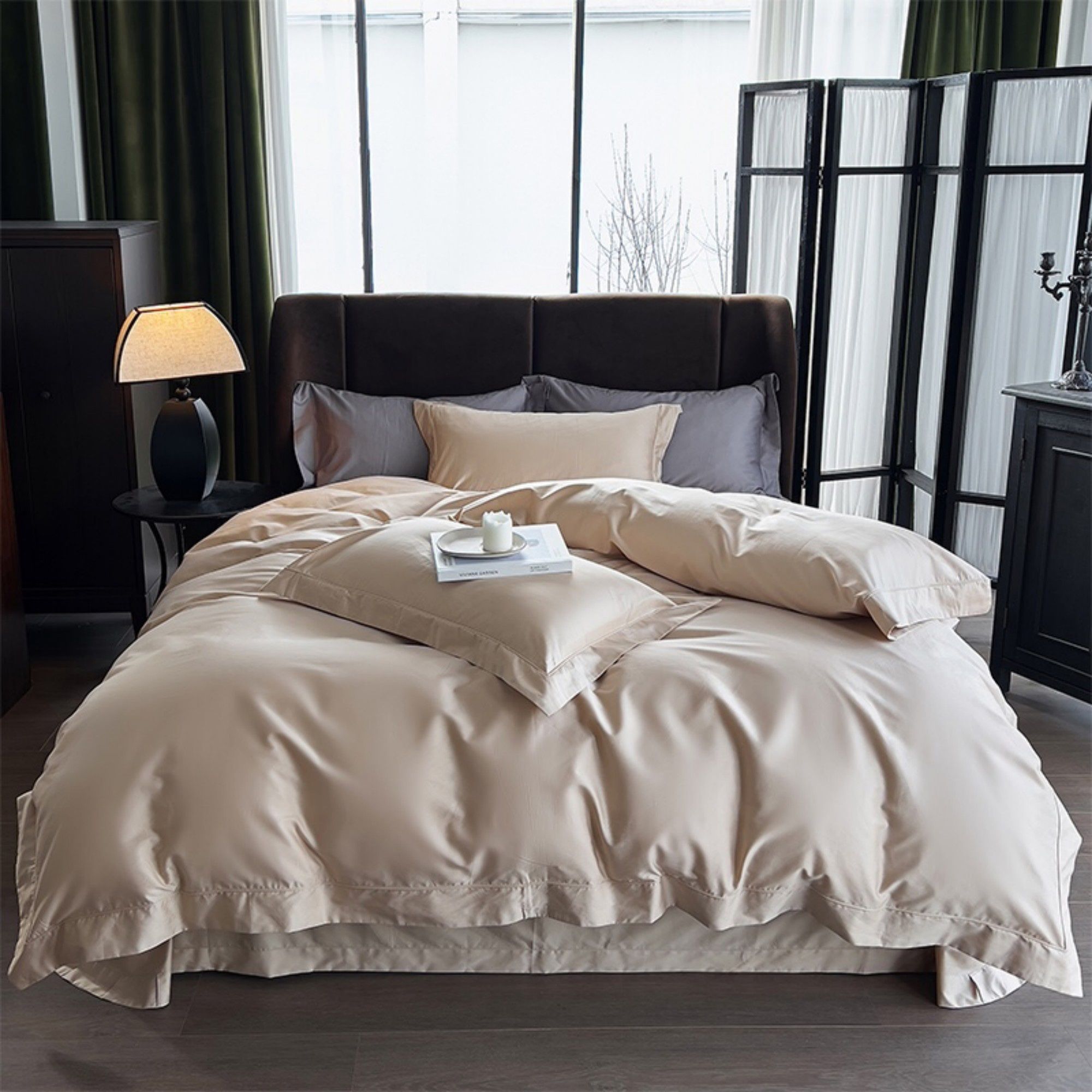 4-Piece Cotton Washed Bedding Set with Duvet Cover Flat Sheet and Pillowcases Soft Smooth Finish