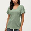 Anna-Kaci Women's Short Sleeve Eyelet V-Neck Top with Floral Embroidery and Flutter Sleeves