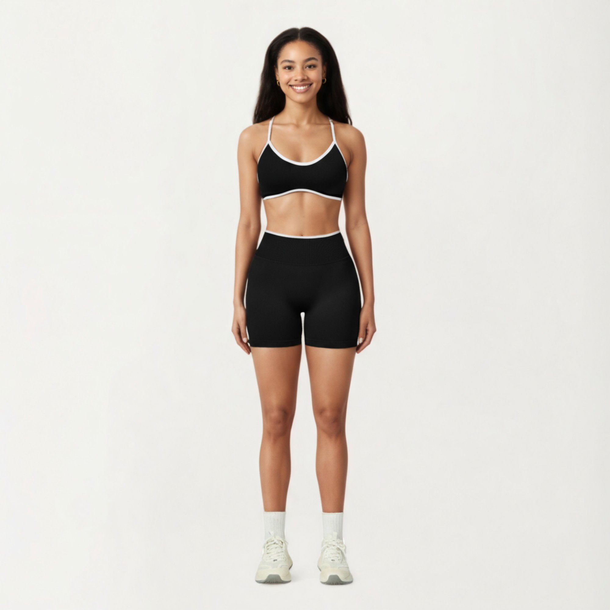 Anna-Kaci Active Women's Contrast Trim Scoop Neck Sports Bra with Adjustable Spaghetti Straps