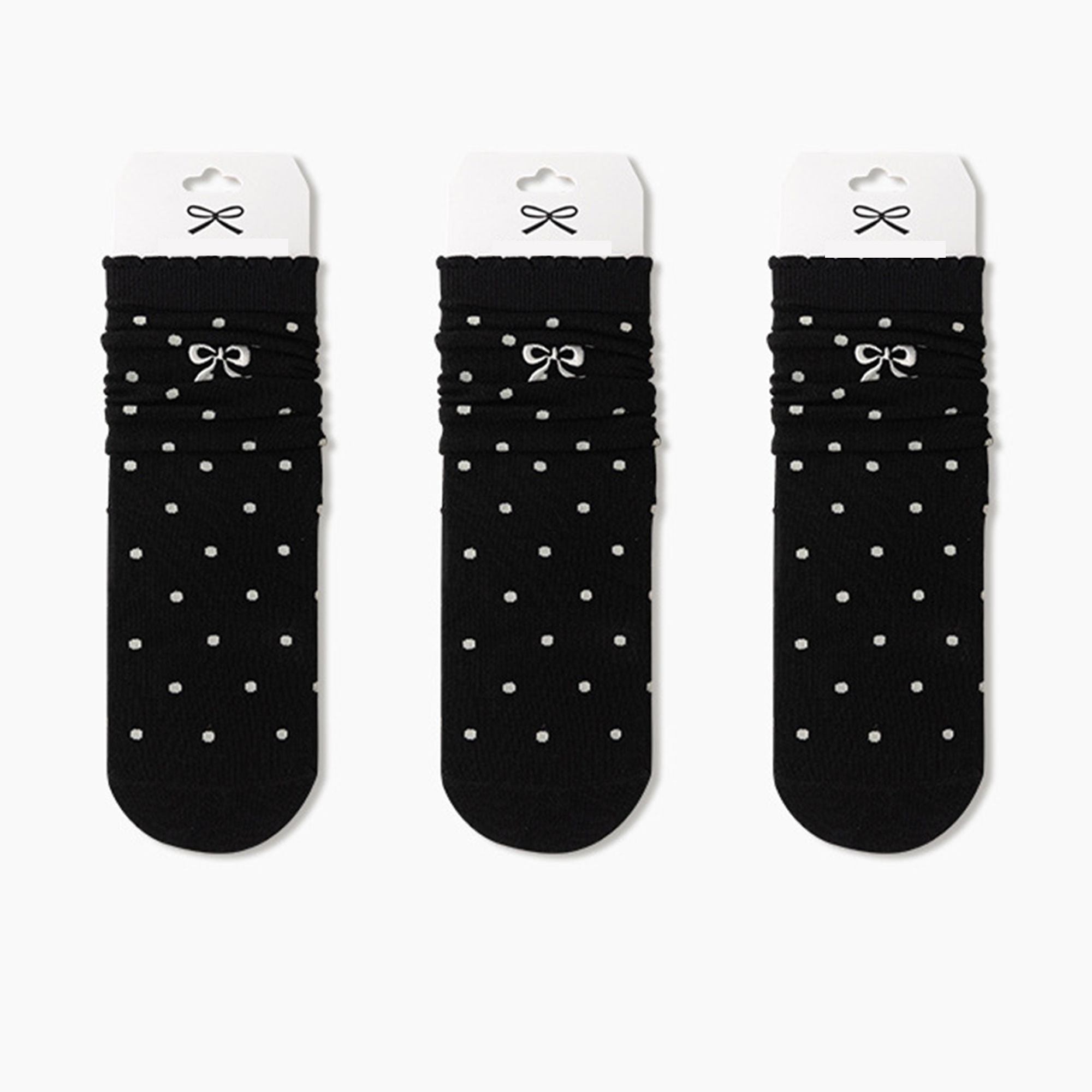 Anna-Kaci 3-Pair Soft Polka Dot Socks with Bow Embroidery and Ruffled Cuff Design