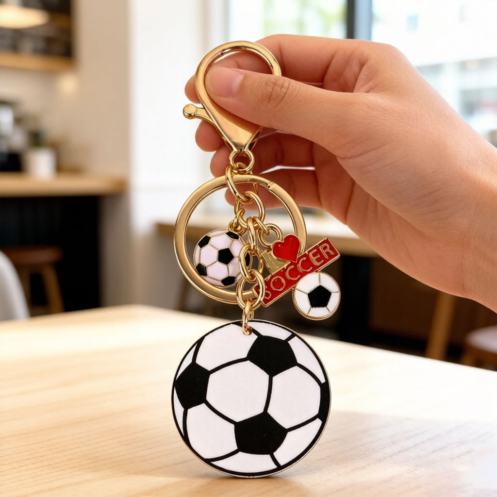 2 Pack Sports Ball Keychains with Gold Tone Clip Ring and Charm Accents