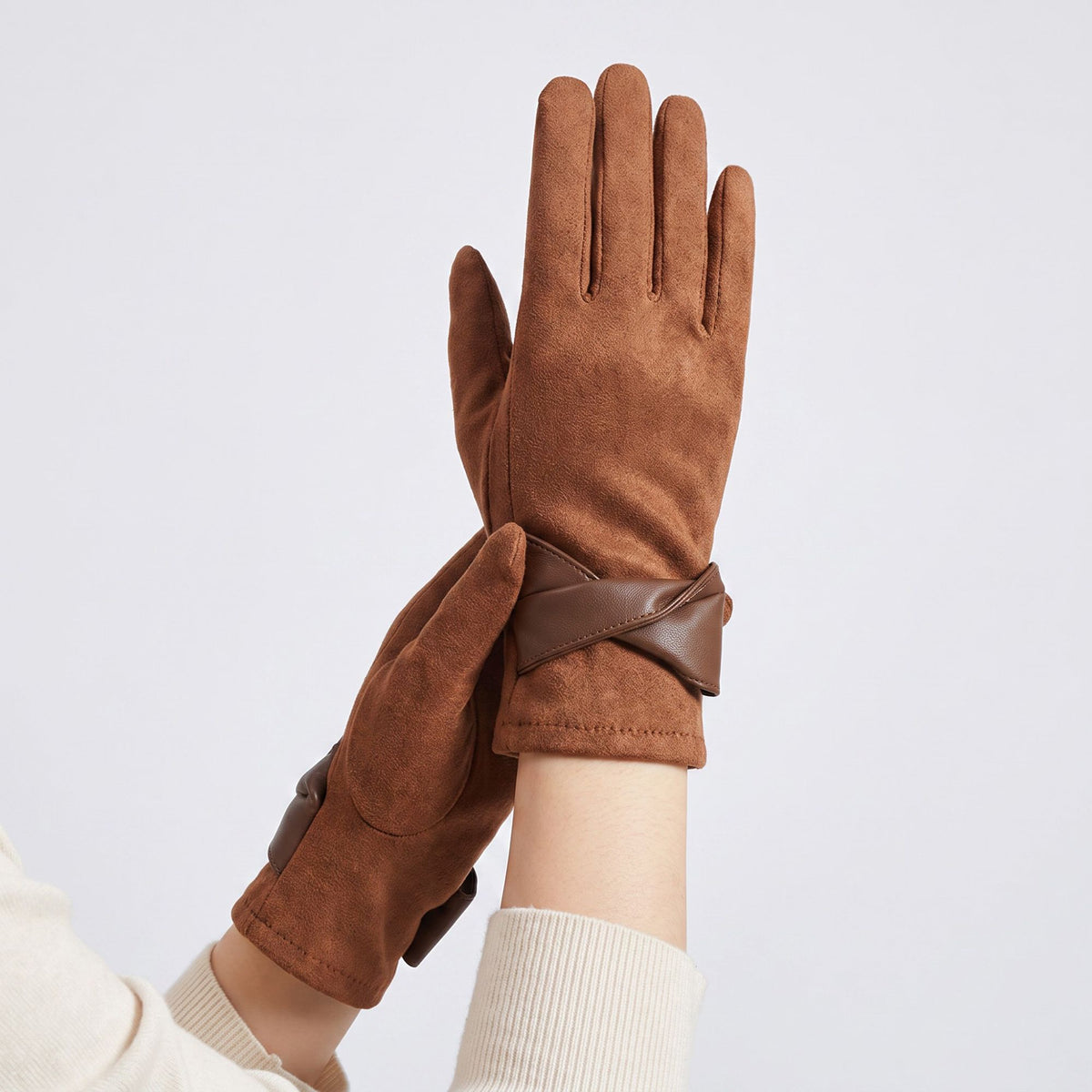 Bow Detail Full Finger Gloves with Soft Textured Finish