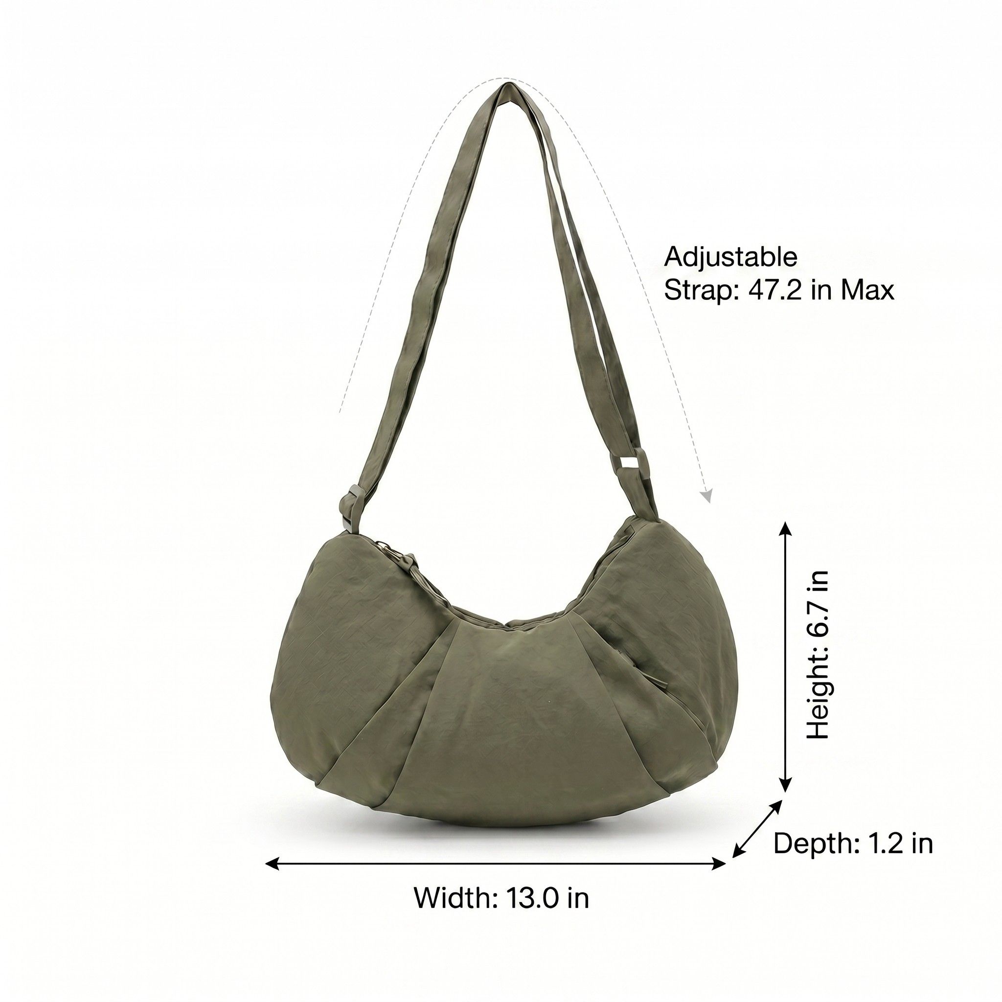 Lightweight Nylon Crescent Crossbody Bag Adjustable Strap Casual Everyday Shoulder Bag