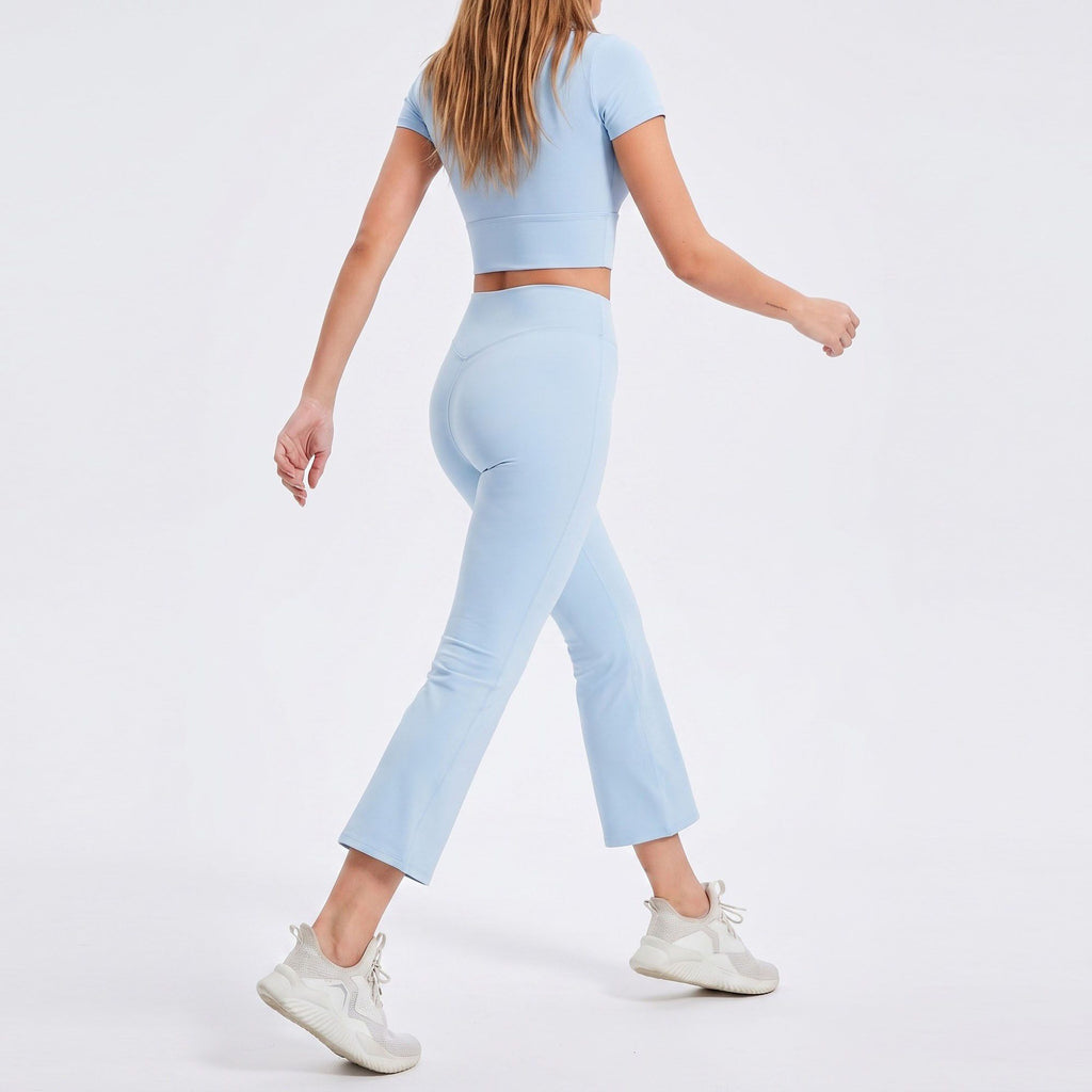 High Waist Cropped Flare Yoga Pants with Wide Waistband Smooth Stretch Workout Leggings
