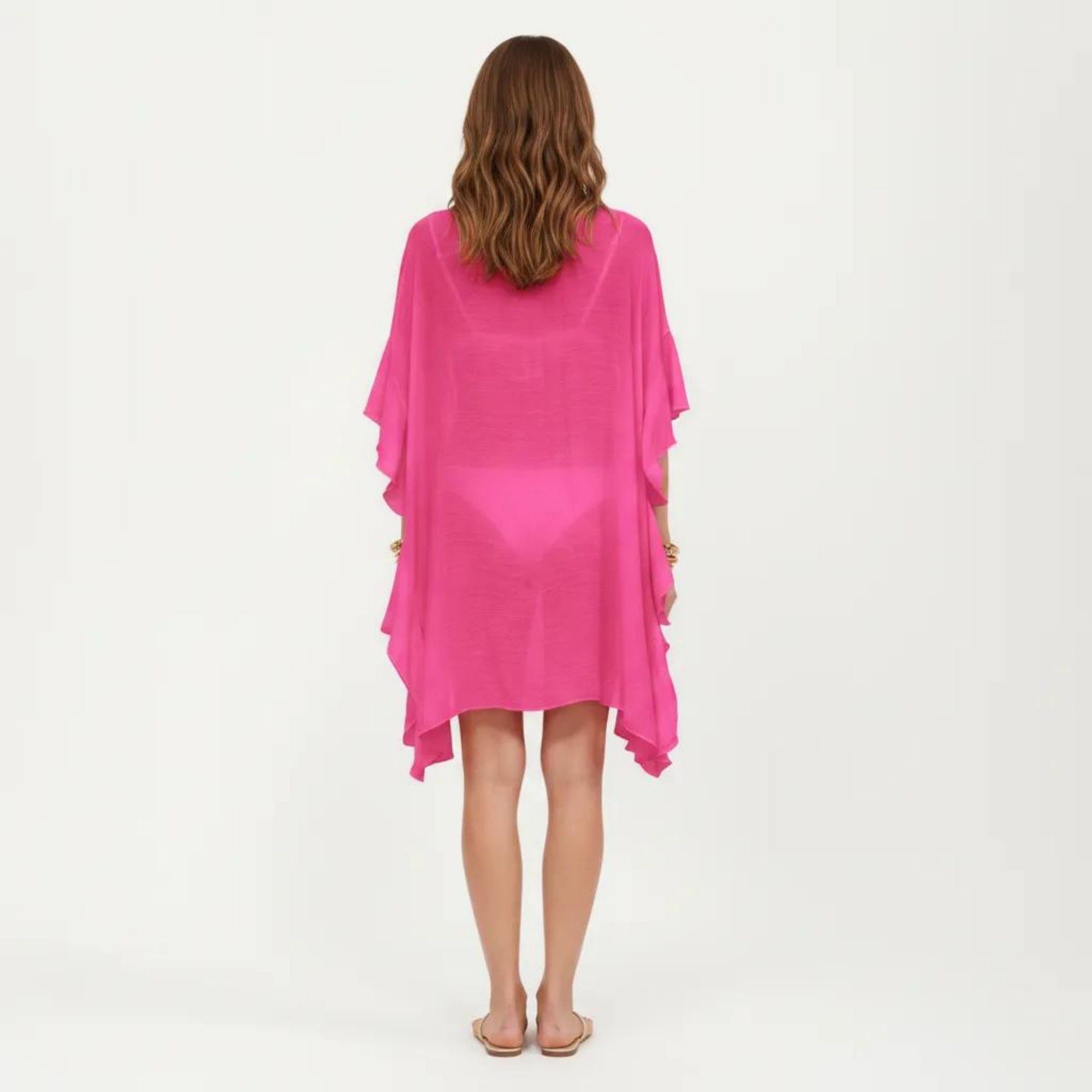 Anna-Kaci Women's Open Front Swim Cover Up Kimono with Ruffle Sleeves Lightweight Beach Cardigan