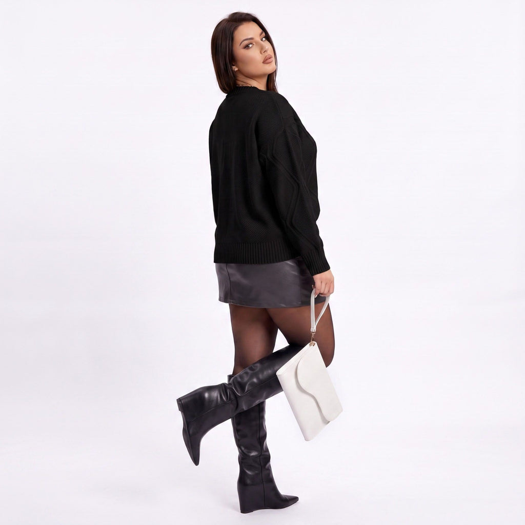 Plus Size Geometric Textured Crewneck Sweater