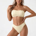Anna-Kaci Swim Women's Bandeau Bikini Set with Textured Pleated Fabric and Scalloped Trim