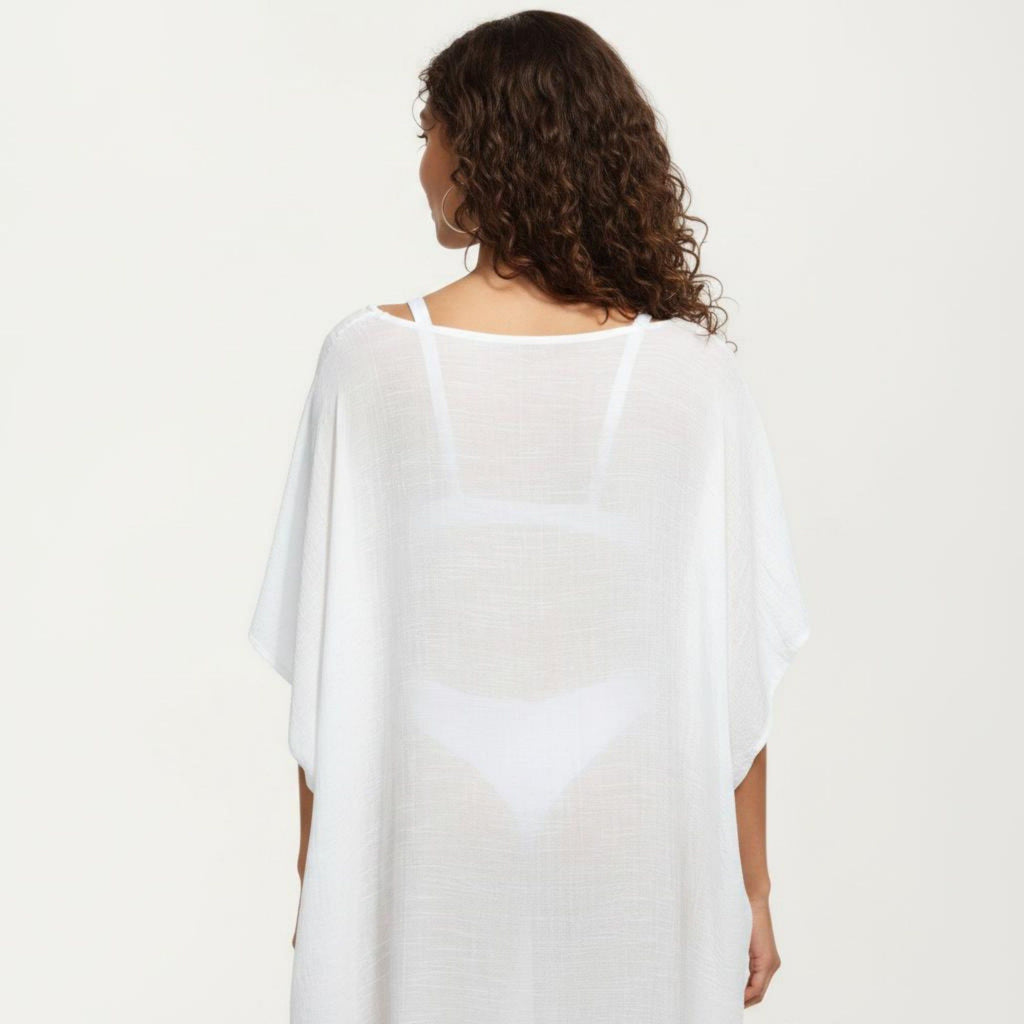 Anna-Kaci Women's Crochet Trim Swim Cover Up Dress Loose Short Sleeve Lightweight Beach Kaftan