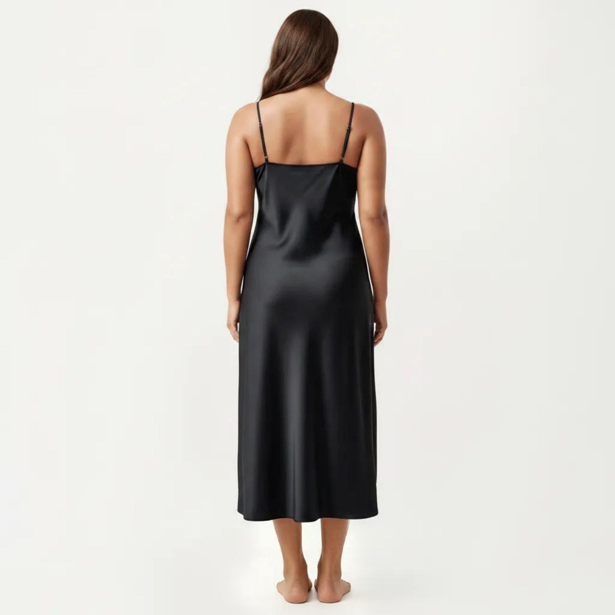 Anna-Kaci Lounge Women's Plus Size Satin Wrap Nightgown with Lace Trim Adjustable Spaghetti Straps Side Tie Midi Length Sleepwear Dress