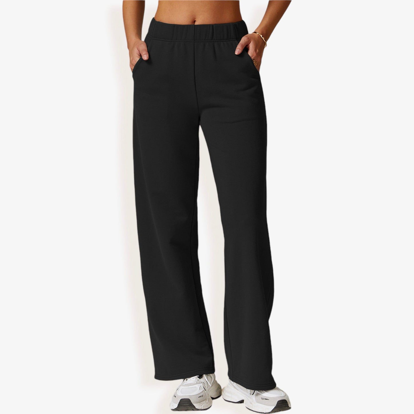 Elastic Waist Wide Leg Sweatpants with Pockets for Lounge and Casual Wear