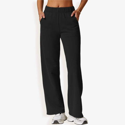 Elastic Waist Wide Leg Sweatpants with Pockets for Lounge and Casual Wear