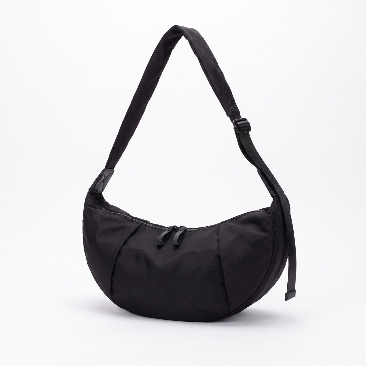 Nylon Crescent Shoulder Bag with Adjustable Strap and Double Zip Closure