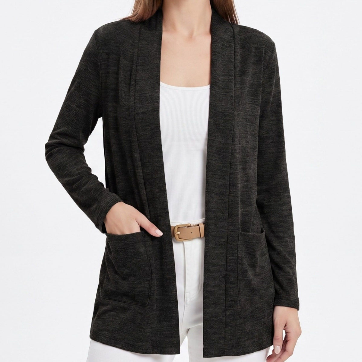 Open Front Cardigan with Front Pockets