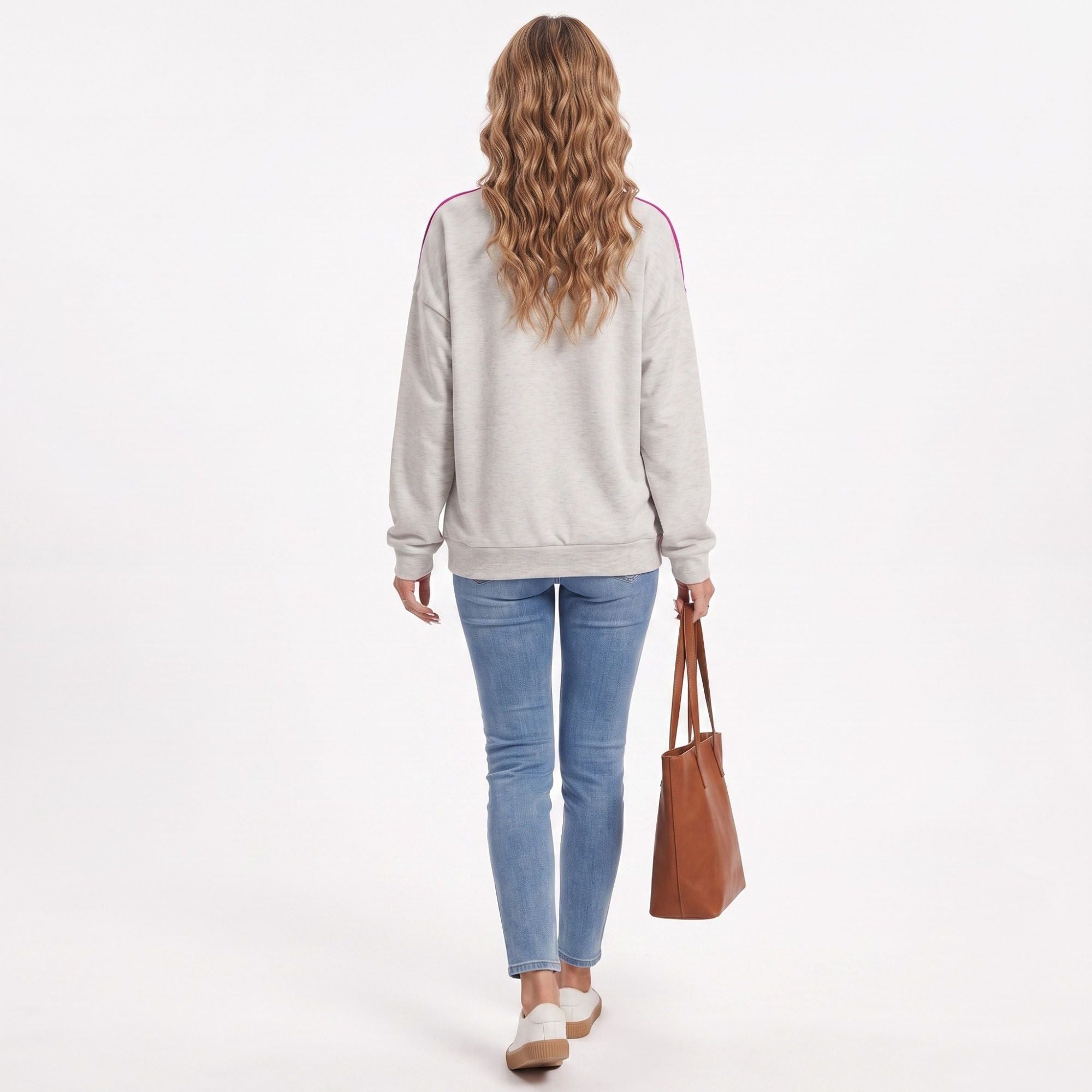 Contrast Piping Long Sleeve Relaxed Sweatshirt
