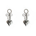 2 Pack Metal Heart Keychain with Bow Accent Clip and Polished Bag Charm Pendant