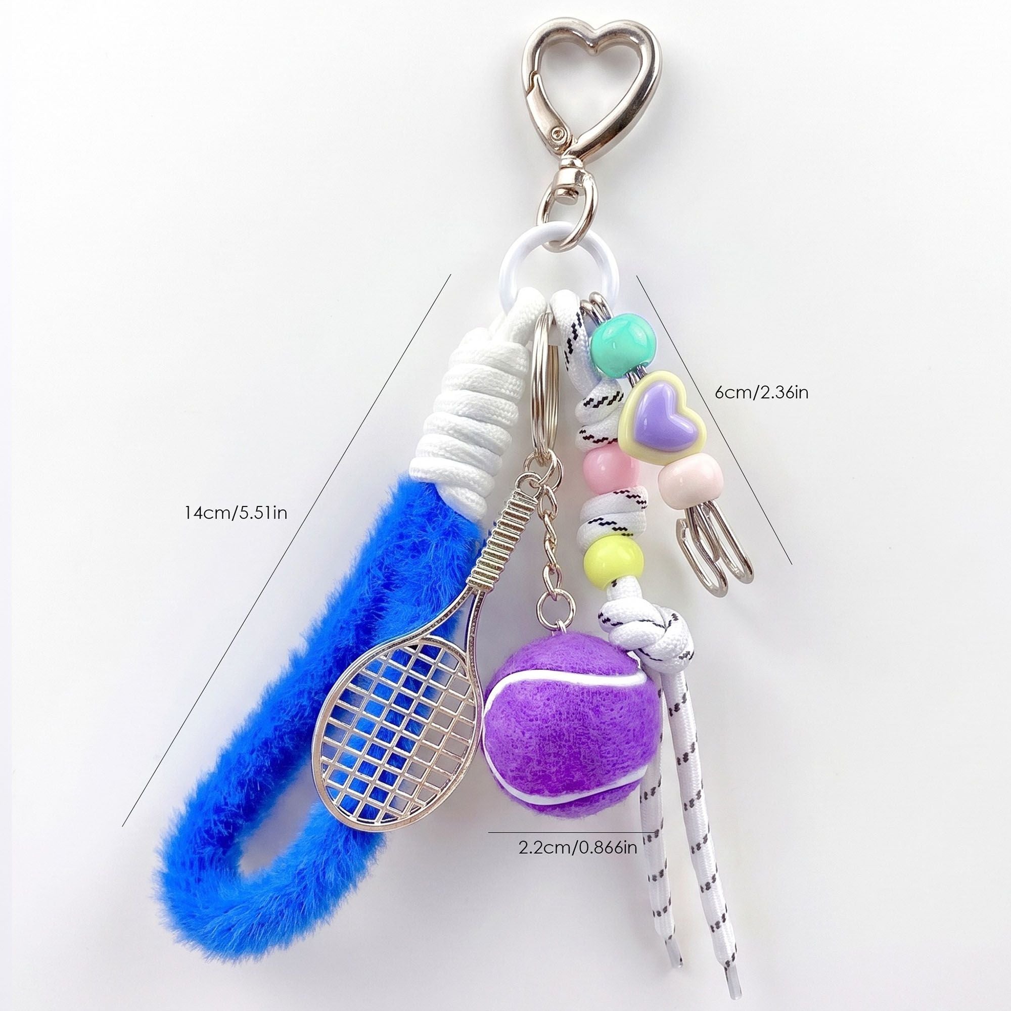 2-Piece Womens Sports Themed Bag Charm with Hanging Clip and Tennis Accessory