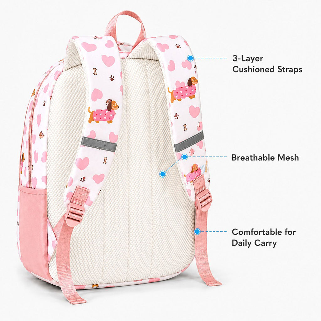 Dog Print School Backpack with Multiple Zip Pockets