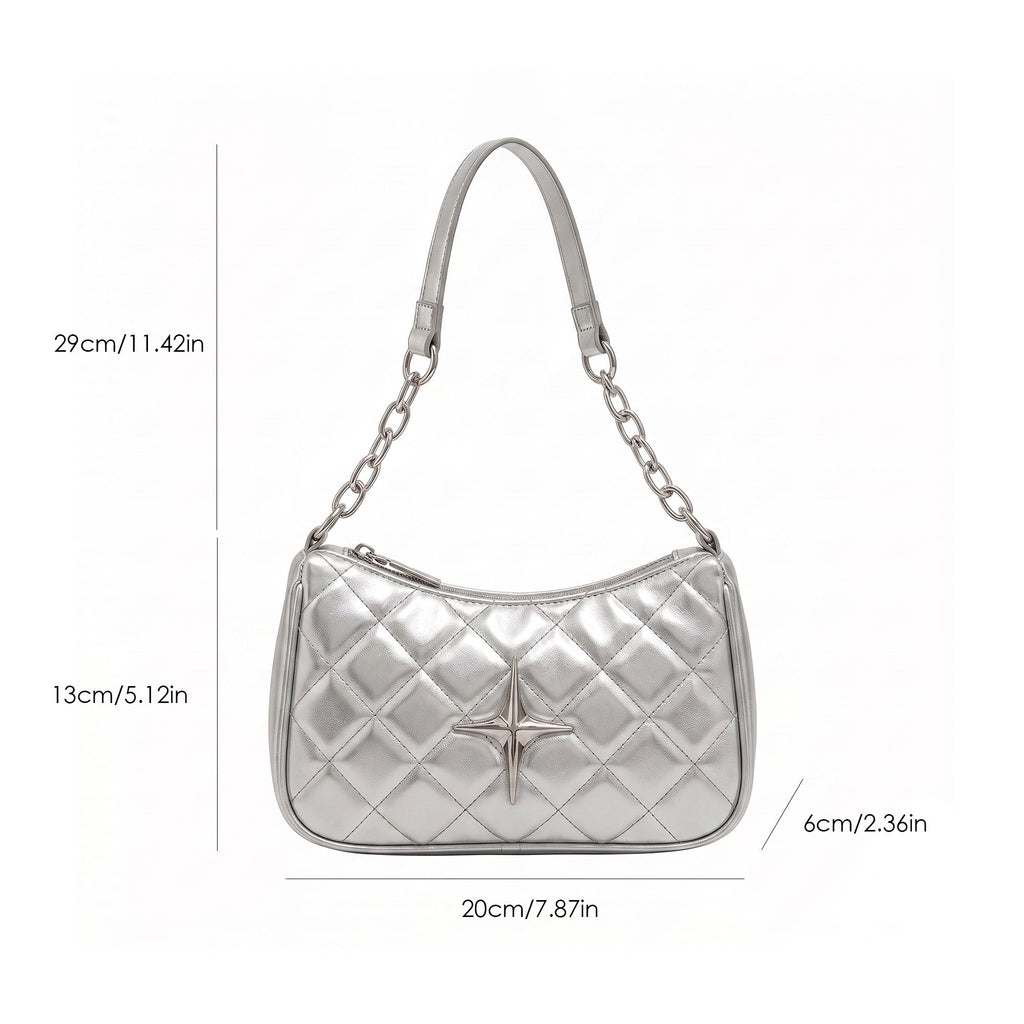Quilted Shoulder Bag with Chain Strap and Star Accent