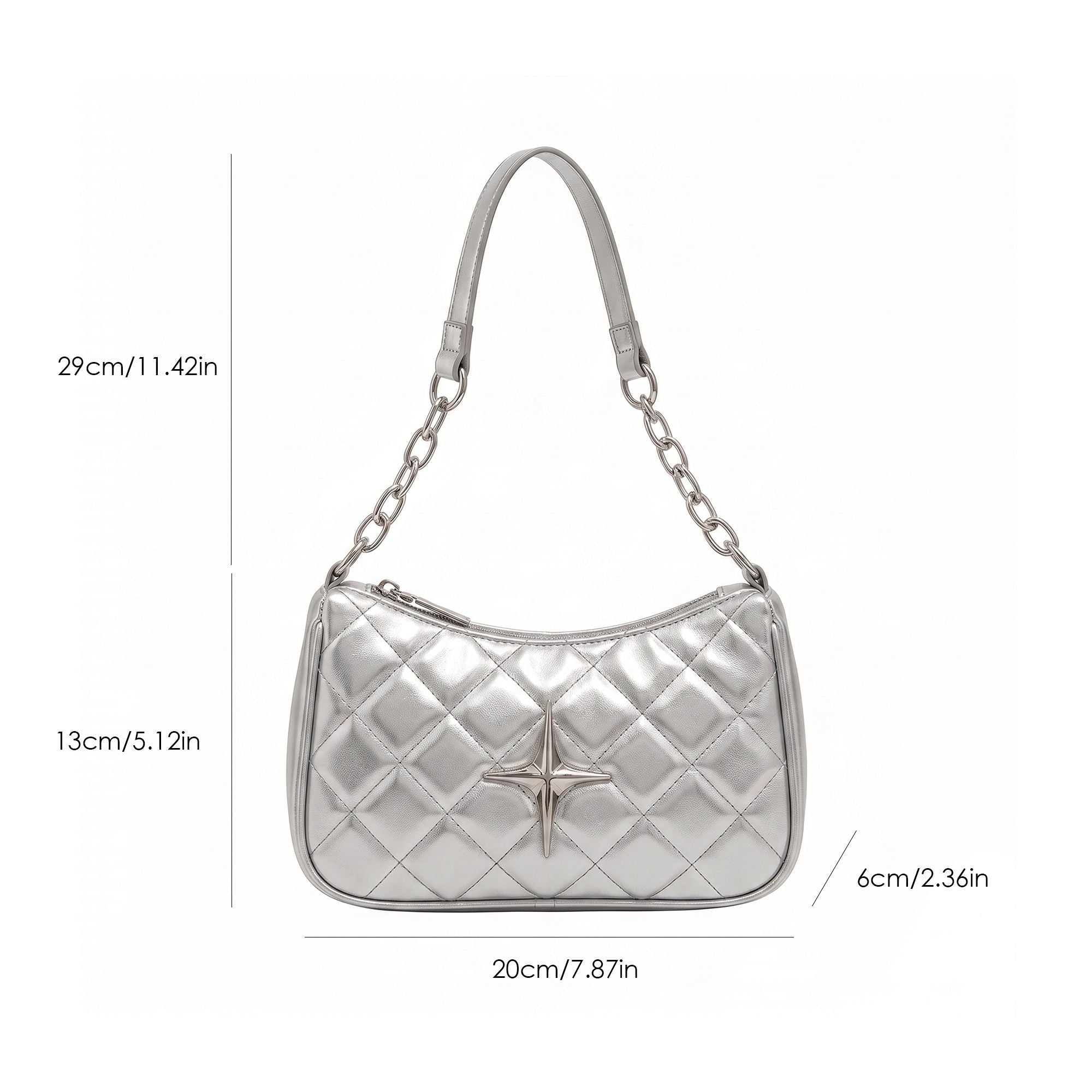 Quilted Shoulder Bag with Chain Strap and Star Accent