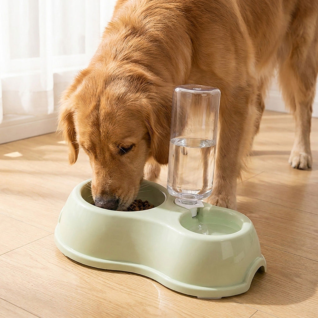 Plastic Double Pet Bowl with Gravity Water Bottle Feeder