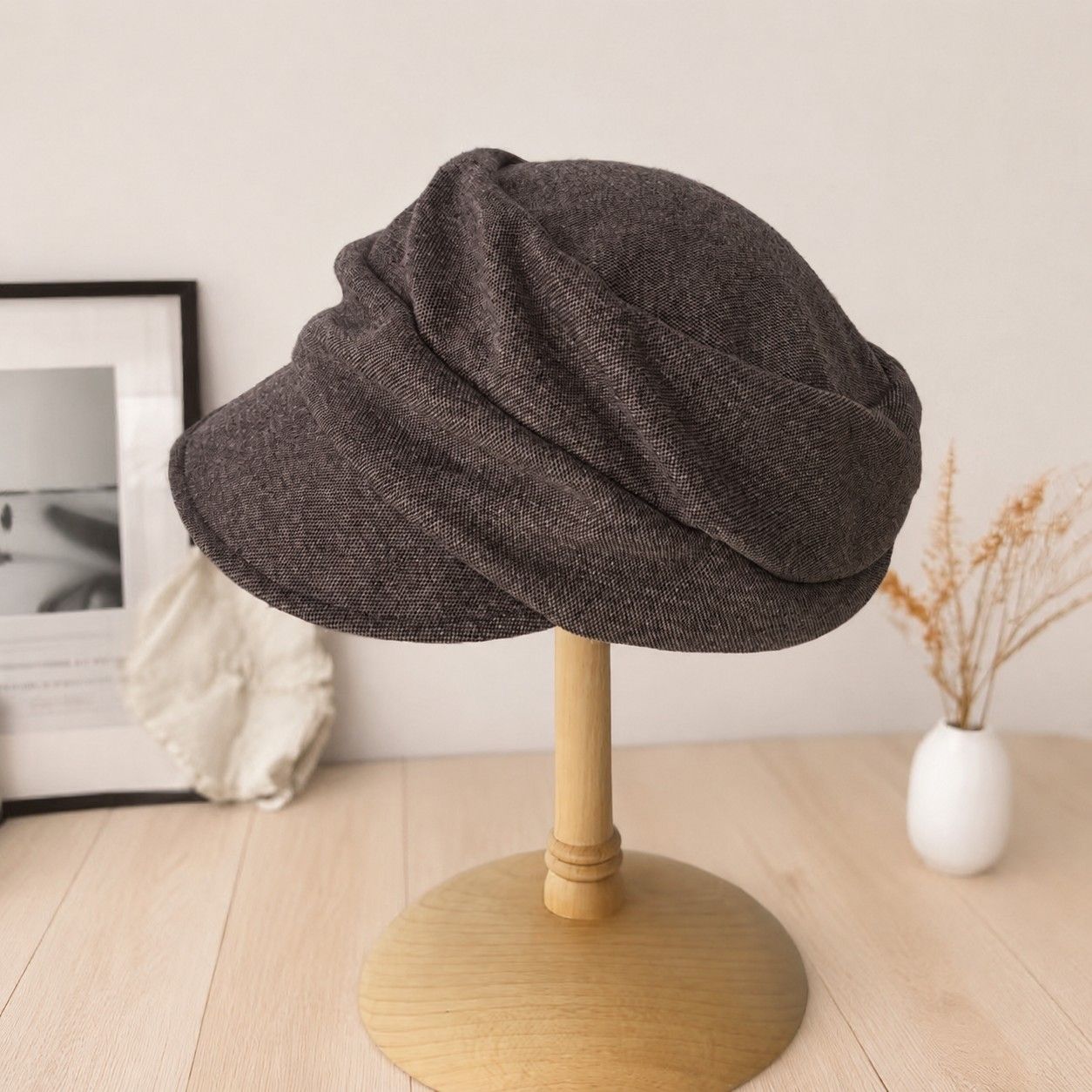 Soft Pleated Newsboy Cap Adjustable Short Brim Baker Boy Beret Hat