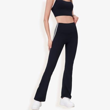 High Waist Flare Legging Pants with Side Stripes