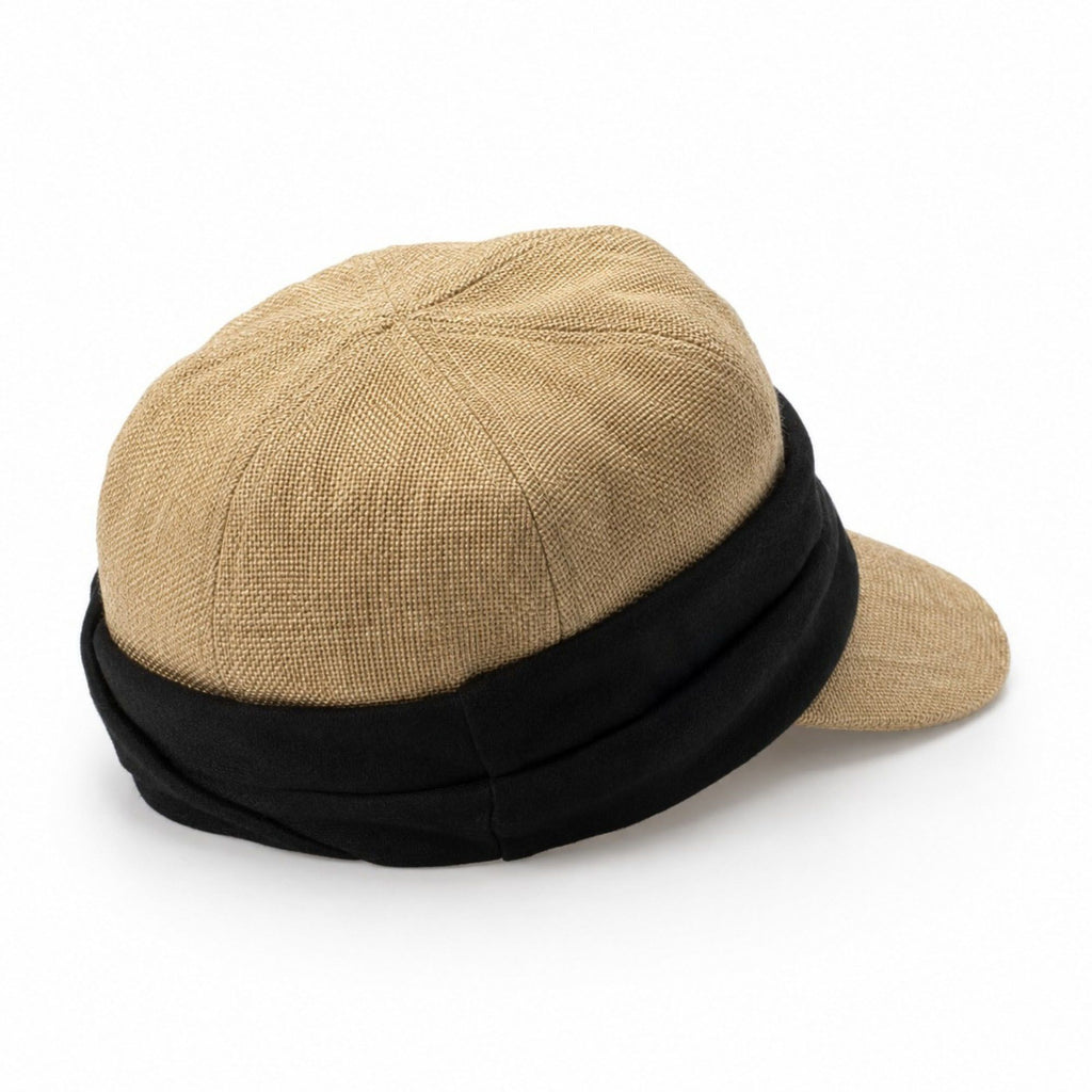 Woven Cadet Cap with Contrast Fabric Band and Short Brim