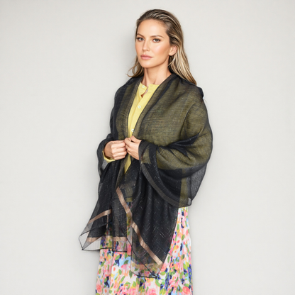 Anna-Kaci Women's Lightweight Sheer Scarf with Subtle Metallic Thread Detail Elegant Long Wrap Accessory