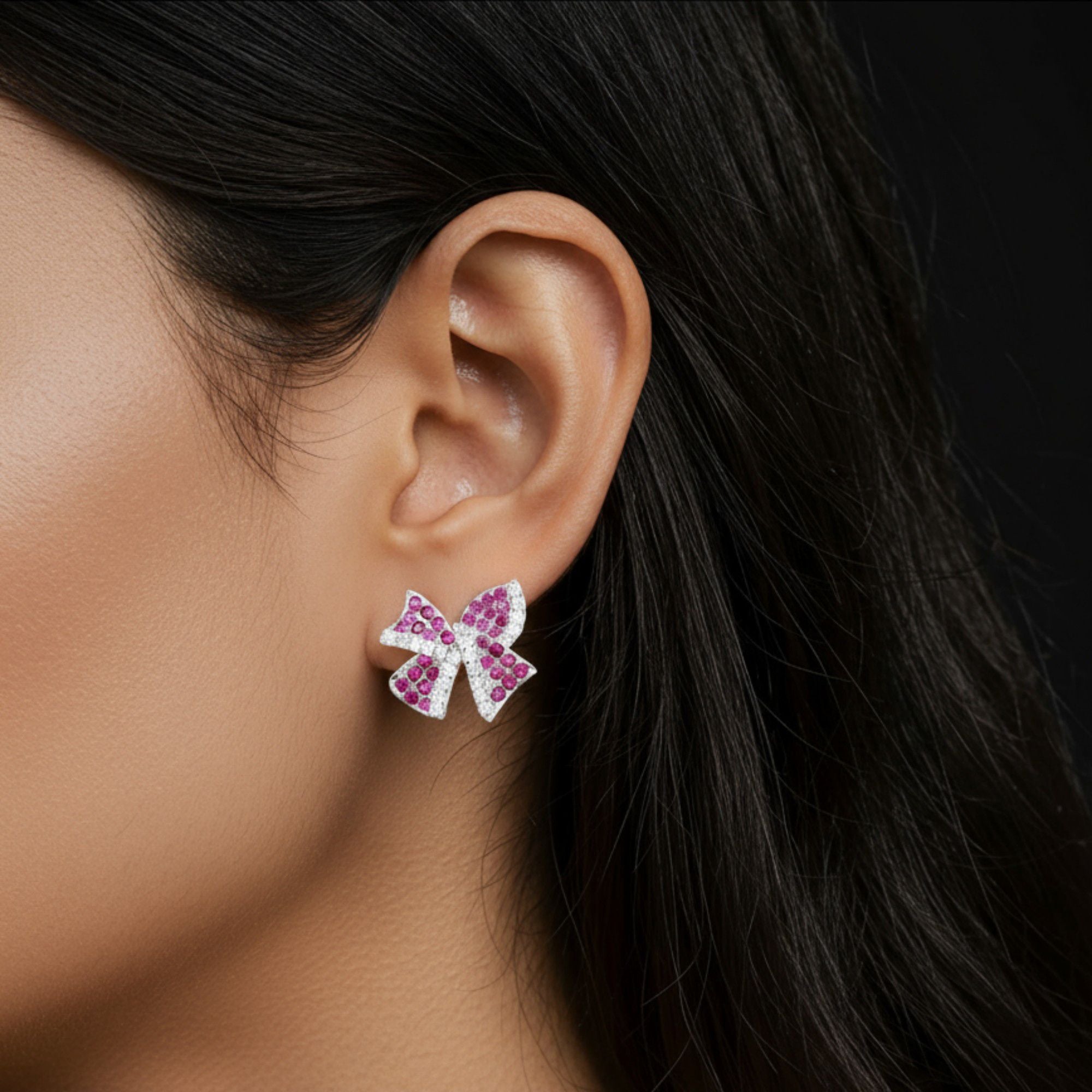 Women's Bow Knot Stud Earrings with Crystal Rhinestone Embellishments